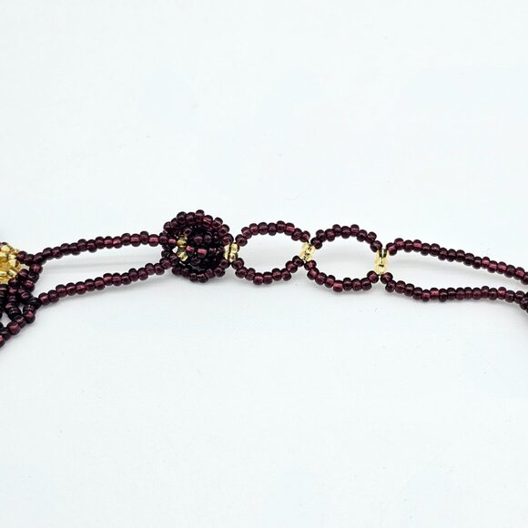 Huichol Beaded Collar Necklace| Handmade Purple, Turquoise & Gold – New from Mex - Picture 11 of 16